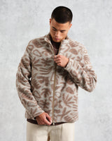 wax london men's Cozi - Ecru Squiggle Fleece Jacket