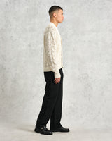 wax london men's Crosby - Ecru Pointelle Cotton Cardigan