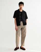 wax london men's Curzon - Black Lyocell Twill Short-Sleeve Shirt