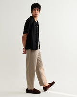 wax london men's Curzon - Black Lyocell Twill Short-Sleeve Shirt