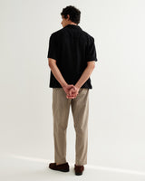 wax london men's Curzon - Black Lyocell Twill Short-Sleeve Shirt