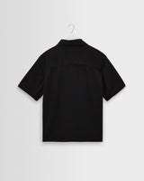 wax london men's Curzon - Black Lyocell Twill Short-Sleeve Shirt