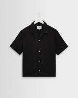 wax london men's Curzon - Black Lyocell Twill Short-Sleeve Shirt