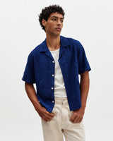 Curzon - Blue Jacquard Viscose Short-Sleeve Shirt
