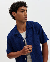 Curzon - Blue Jacquard Viscose Short-Sleeve Shirt
