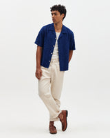 Curzon - Blue Jacquard Viscose Short-Sleeve Shirt