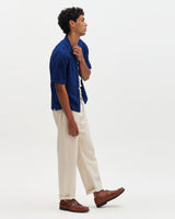 Curzon - Blue Jacquard Viscose Short-Sleeve Shirt