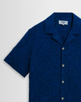 Curzon - Blue Jacquard Viscose Short-Sleeve Shirt