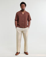 wax london men's Curzon - Brown Lyocell Twill Short-Sleeve Shirt