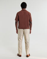 wax london men's Curzon - Brown Lyocell Twill Short-Sleeve Shirt