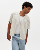 Curzon - Ecru Jacquard Viscose Short-Sleeve Shirt