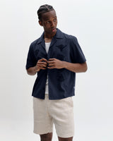 Curzon - Navy Grid Applique Short-Sleeve Shirt