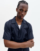 Curzon - Navy Grid Applique Short-Sleeve Shirt