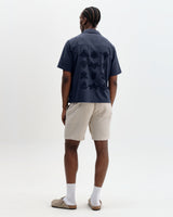 Curzon - Navy Grid Applique Short-Sleeve Shirt
