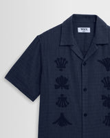 Curzon - Navy Grid Applique Short-Sleeve Shirt
