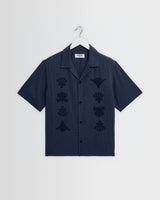 Curzon - Navy Grid Applique Short-Sleeve Shirt