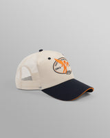 wax london men's Dale - Ecru And Navy Cherub Trucker Cap