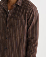 wax london men's Dartford - Brown Brushed Stripe Shirt