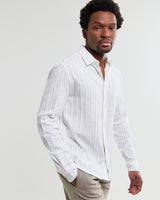 wax london men's Dartford - White Dobby Stripe Organic Cotton Shirt