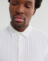 wax london men's Dartford - White Dobby Stripe Organic Cotton Shirt