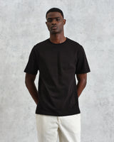 wax london men's Dean - Black Embroidered Logo Organic Cotton T-Shirt