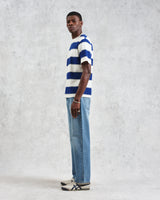 wax london men's Dean - Blue And Ecru Stripe Textured Organic Cotton T-Shirt