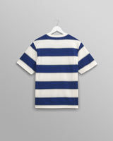 wax london men's Dean - Blue And Ecru Stripe Textured Organic Cotton T-Shirt
