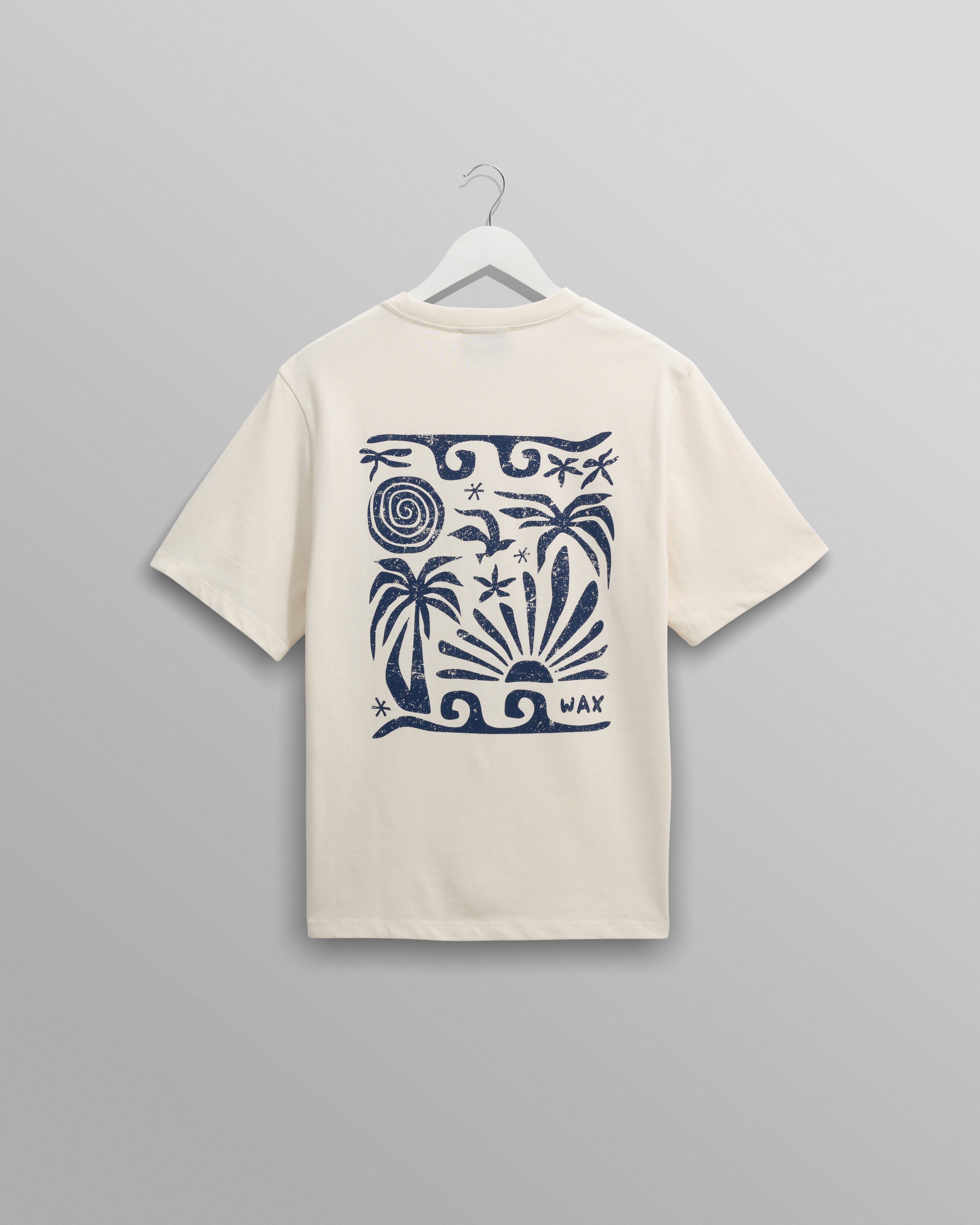 wax london men's Dean - Ecru And Blue Doodle Scene Graphic Cotton T-Shirt