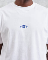 wax london men's Dean - Ecru And Blue Floral Graphic Organic Cotton T-Shirt