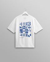 wax london men's Dean - Ecru And Blue Floral Graphic Organic Cotton T-Shirt