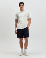 Dean - Ecru And Blue Stitch Stripe Organic Cotton T-Shirt