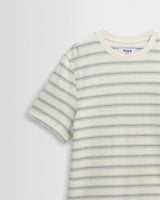 Dean - Ecru And Blue Stitch Stripe Organic Cotton T-Shirt