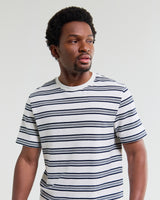 wax london men's Dean - Ecru And Navy Textured Stripe Organic Cotton T-Shirt