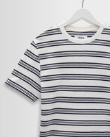 wax london men's Dean - Ecru And Navy Textured Stripe Organic Cotton T-Shirt