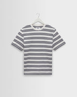 wax london men's Dean - Ecru And Navy Textured Stripe Organic Cotton T-Shirt