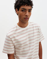 Dean - Ecru And Rust Stitch Stripe Organic Cotton T-Shirt