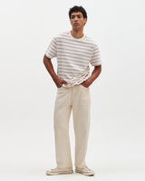 Dean - Ecru And Rust Stitch Stripe Organic Cotton T-Shirt