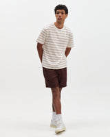 Dean - Ecru And Rust Stitch Stripe Organic Cotton T-Shirt