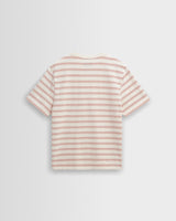 Dean - Ecru And Rust Stitch Stripe Organic Cotton T-Shirt