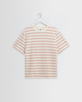 Dean - Ecru And Rust Stitch Stripe Organic Cotton T-Shirt
