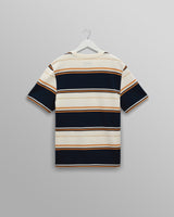 wax london men's Dean - Navy And Ecru Stripe Textured Organic Cotton T-Shirt