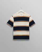 wax london men's Dean - Navy And Ecru Stripe Textured Organic Cotton T-Shirt