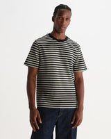wax london men's Dean - Navy And Ecru Striped Textured Organic Cotton T-Shirt