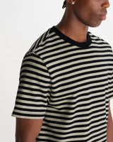 wax london men's Dean - Navy And Ecru Striped Textured Organic Cotton T-Shirt