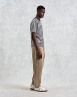wax london men's Dean - Navy And Ecru Striped Textured Organic Cotton T-Shirt