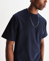 wax london men's Dean - Navy Textured Organic Cotton T-Shirt