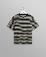 wax london men's Dean - Navy/Ecru Striped Textured Organic Cotton T-Shirt