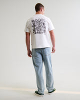 wax london men's Dean - Off-White And Charcoal 90s Doodle Graphic Cotton T-Shirt
