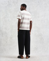 wax london men's Dean - Taupe Grey And Ecru Stripe Textured Organic Cotton T-Shirt