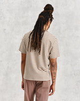 wax london men's Dean - Walnut/Ecru Striped Textured Organic Cotton T-Shirt